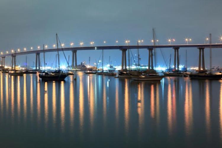 Coronado Bridge lit up during the Parade